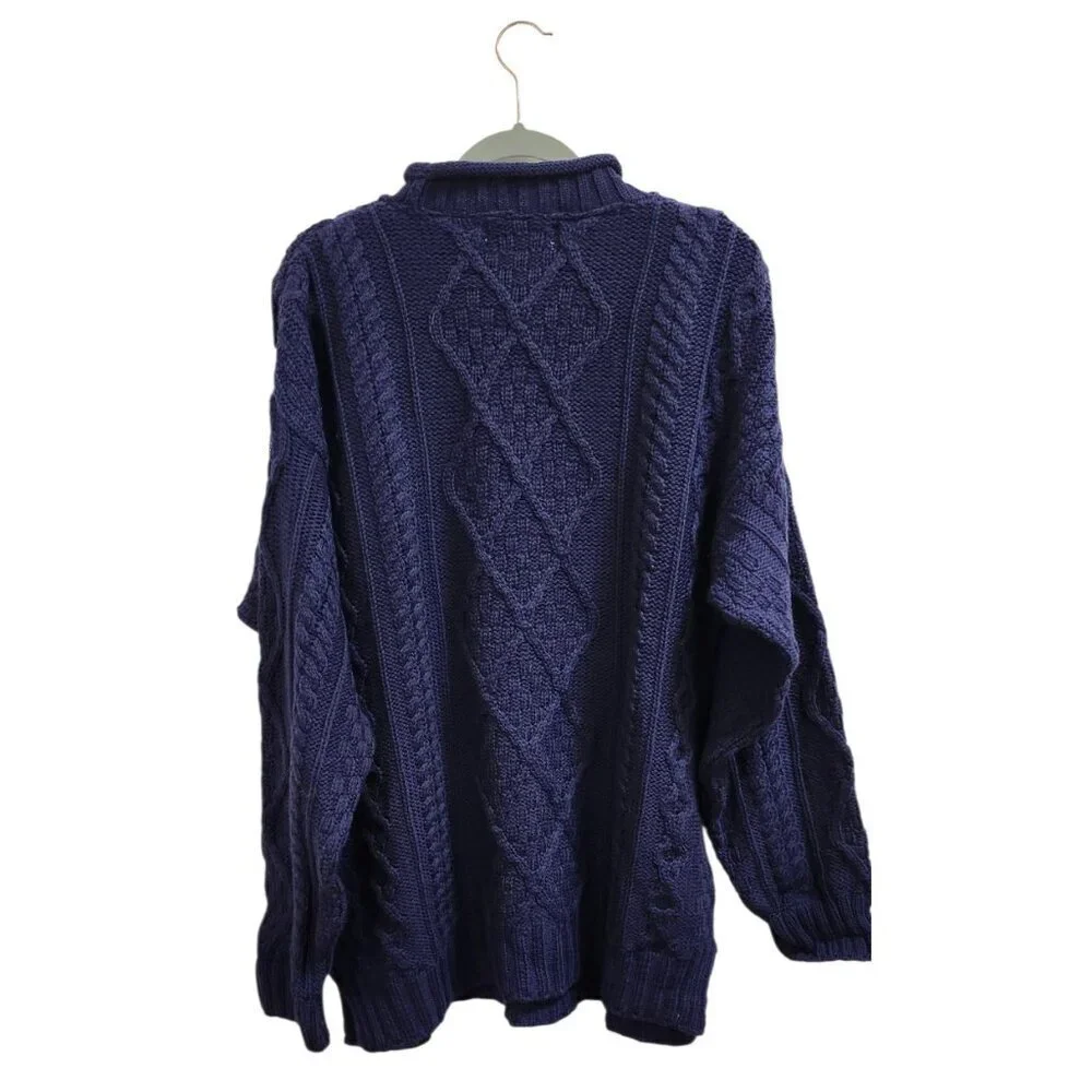 ARAN CRAFTS men's Navy 100% Irish Merino Wool Sweater Cable Knit XL